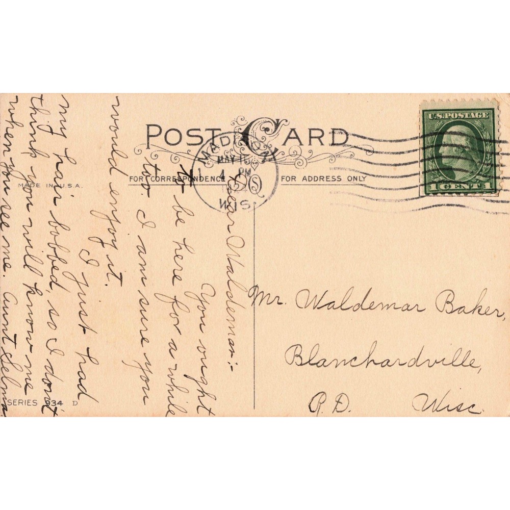 Vintage 1924 Happy Birthday Postcard Birds Nest Nature Scene 1c Washington Stamp - Picture 2 of 2